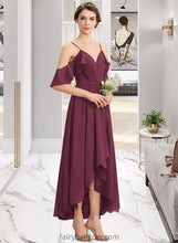 Load image into Gallery viewer, Delaney A-Line V-neck Asymmetrical Chiffon Bridesmaid Dress With Cascading Ruffles XXCP0013280