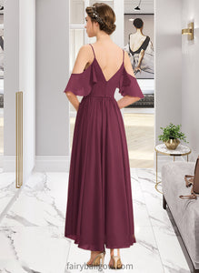 Delaney A-Line V-neck Asymmetrical Chiffon Bridesmaid Dress With Cascading Ruffles XXCP0013280