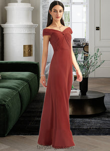 Reina Sheath/Column Off-the-Shoulder Floor-Length Bridesmaid Dress With Ruffle XXCP0013284