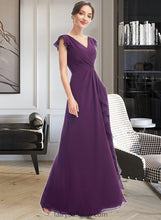 Load image into Gallery viewer, Ansley A-Line V-neck Floor-Length Bridesmaid Dress With Ruffle Pockets XXCP0013285