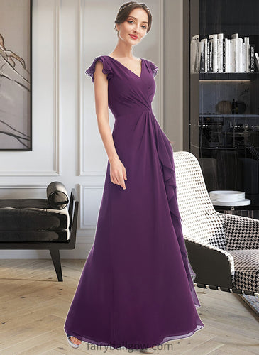 Ansley A-Line V-neck Floor-Length Bridesmaid Dress With Ruffle Pockets XXCP0013285