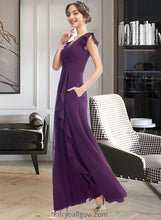 Load image into Gallery viewer, Ansley A-Line V-neck Floor-Length Bridesmaid Dress With Ruffle Pockets XXCP0013285