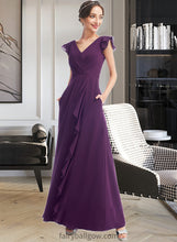 Load image into Gallery viewer, Ansley A-Line V-neck Floor-Length Bridesmaid Dress With Ruffle Pockets XXCP0013285