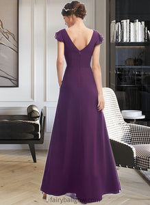 Ansley A-Line V-neck Floor-Length Bridesmaid Dress With Ruffle Pockets XXCP0013285