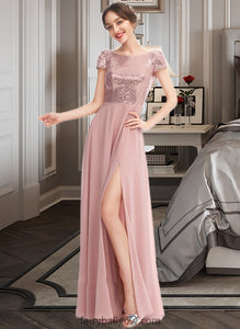 Hillary A-Line Scoop Neck Floor-Length Bridesmaid Dress With Sequins Split Front XXCP0013286