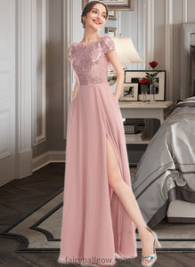 Hillary A-Line Scoop Neck Floor-Length Bridesmaid Dress With Sequins Split Front XXCP0013286