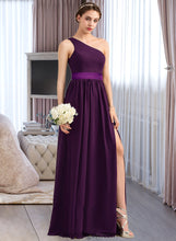 Load image into Gallery viewer, Cameron A-Line/Princess One-Shoulder Floor-Length Chiffon Charmeuse Bridesmaid Dress With Ruffle Split Front XXCP0013288