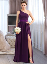 Load image into Gallery viewer, Cameron A-Line/Princess One-Shoulder Floor-Length Chiffon Charmeuse Bridesmaid Dress With Ruffle Split Front XXCP0013288