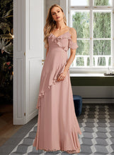 Load image into Gallery viewer, Aliyah A-Line V-neck Floor-Length Bridesmaid Dress With Ruffle XXCP0013289