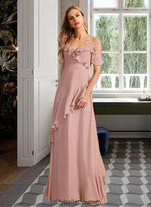 Aliyah A-Line V-neck Floor-Length Bridesmaid Dress With Ruffle XXCP0013289