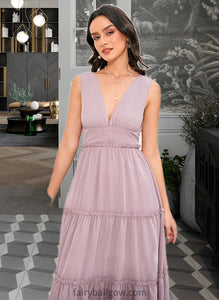 Janey A-LineV-neckTea-LengthBridesmaidDress#273655 XXCP0013290