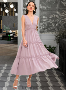 Janey A-LineV-neckTea-LengthBridesmaidDress#273655 XXCP0013290