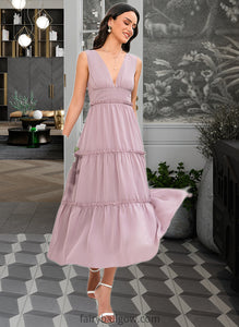 Janey A-LineV-neckTea-LengthBridesmaidDress#273655 XXCP0013290