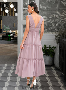 Janey A-LineV-neckTea-LengthBridesmaidDress#273655 XXCP0013290