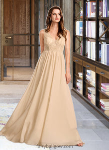 Stephanie A-Line V-neck Floor-Length Bridesmaid Dress With Sequins XXCP0013291