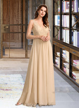 Load image into Gallery viewer, Stephanie A-Line V-neck Floor-Length Bridesmaid Dress With Sequins XXCP0013291