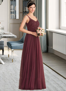 Talia A-Line/Princess V-neck Floor-Length Tulle Lace Bridesmaid Dress XXCP0013295