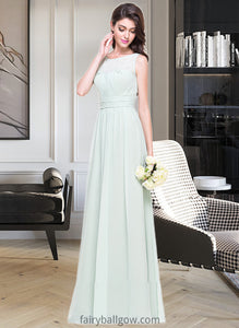 Maryjane A-Line Scoop Neck Floor-Length Chiffon Bridesmaid Dress With Ruffle XXCP0013296