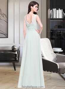 Maryjane A-Line Scoop Neck Floor-Length Chiffon Bridesmaid Dress With Ruffle XXCP0013296