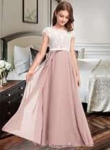 Load image into Gallery viewer, Lori A-Line Scoop Neck Floor-Length Chiffon Lace Junior Bridesmaid Dress With Bow(s) XXCP0013305