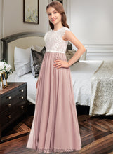 Load image into Gallery viewer, Lori A-Line Scoop Neck Floor-Length Chiffon Lace Junior Bridesmaid Dress With Bow(s) XXCP0013305