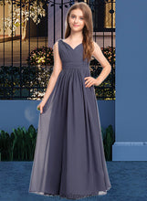 Load image into Gallery viewer, Carly A-Line V-neck Floor-Length Chiffon Junior Bridesmaid Dress With Ruffle XXCP0013307