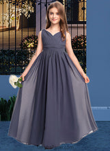 Load image into Gallery viewer, Carly A-Line V-neck Floor-Length Chiffon Junior Bridesmaid Dress With Ruffle XXCP0013307