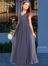 Load image into Gallery viewer, Carly A-Line V-neck Floor-Length Chiffon Junior Bridesmaid Dress With Ruffle XXCP0013307