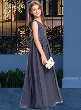 Load image into Gallery viewer, Carly A-Line V-neck Floor-Length Chiffon Junior Bridesmaid Dress With Ruffle XXCP0013307