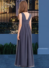 Load image into Gallery viewer, Carly A-Line V-neck Floor-Length Chiffon Junior Bridesmaid Dress With Ruffle XXCP0013307