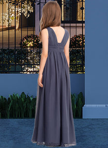 Carly A-Line V-neck Floor-Length Chiffon Junior Bridesmaid Dress With Ruffle XXCP0013307