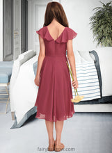 Load image into Gallery viewer, Janelle A-Line V-neck Asymmetrical Chiffon Junior Bridesmaid Dress With Cascading Ruffles XXCP0013309