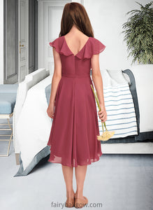 Janelle A-Line V-neck Asymmetrical Chiffon Junior Bridesmaid Dress With Cascading Ruffles XXCP0013309