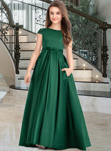 Load image into Gallery viewer, Thirza Ball-Gown/Princess Scoop Neck Floor-Length Satin Lace Junior Bridesmaid Dress With Bow(s) Pockets XXCP0013311