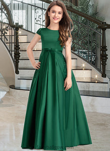 Thirza Ball-Gown/Princess Scoop Neck Floor-Length Satin Lace Junior Bridesmaid Dress With Bow(s) Pockets XXCP0013311