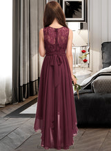 Load image into Gallery viewer, April A-Line Scoop Neck Asymmetrical Chiffon Lace Junior Bridesmaid Dress With Bow(s) XXCP0013312