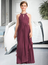 Load image into Gallery viewer, Azul A-Line Scoop Neck Floor-Length Chiffon Junior Bridesmaid Dress With Ruffle Beading XXCP0013313