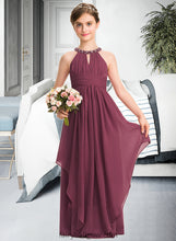 Load image into Gallery viewer, Azul A-Line Scoop Neck Floor-Length Chiffon Junior Bridesmaid Dress With Ruffle Beading XXCP0013313