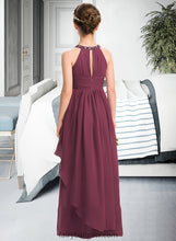 Load image into Gallery viewer, Azul A-Line Scoop Neck Floor-Length Chiffon Junior Bridesmaid Dress With Ruffle Beading XXCP0013313