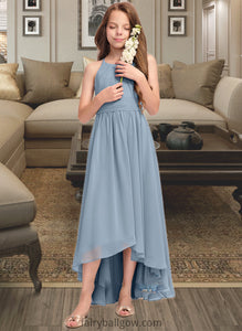 Skylar A-Line Scoop Neck Asymmetrical Chiffon Junior Bridesmaid Dress With Ruffle Bow(s) XXCP0013314