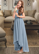 Load image into Gallery viewer, Skylar A-Line Scoop Neck Asymmetrical Chiffon Junior Bridesmaid Dress With Ruffle Bow(s) XXCP0013314