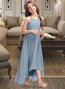 Skylar A-Line Scoop Neck Asymmetrical Chiffon Junior Bridesmaid Dress With Ruffle Bow(s) XXCP0013314