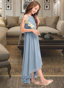 Skylar A-Line Scoop Neck Asymmetrical Chiffon Junior Bridesmaid Dress With Ruffle Bow(s) XXCP0013314