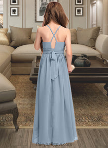 Skylar A-Line Scoop Neck Asymmetrical Chiffon Junior Bridesmaid Dress With Ruffle Bow(s) XXCP0013314