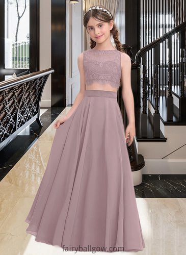 Elaina A-Line Scoop Neck Floor-Length Chiffon Junior Bridesmaid Dress XXCP0013316