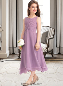 Hazel A-Line Scoop Neck Tea-Length Chiffon Junior Bridesmaid Dress With Ruffle XXCP0013317