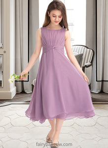 Hazel A-Line Scoop Neck Tea-Length Chiffon Junior Bridesmaid Dress With Ruffle XXCP0013317