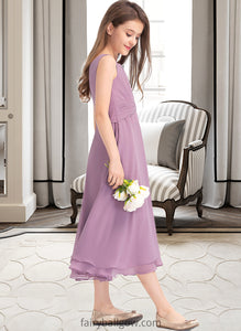 Hazel A-Line Scoop Neck Tea-Length Chiffon Junior Bridesmaid Dress With Ruffle XXCP0013317