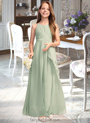 Janiyah A-Line Scoop Neck Floor-Length Chiffon Junior Bridesmaid Dress With Cascading Ruffles XXCP0013318