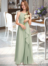 Load image into Gallery viewer, Janiyah A-Line Scoop Neck Floor-Length Chiffon Junior Bridesmaid Dress With Cascading Ruffles XXCP0013318